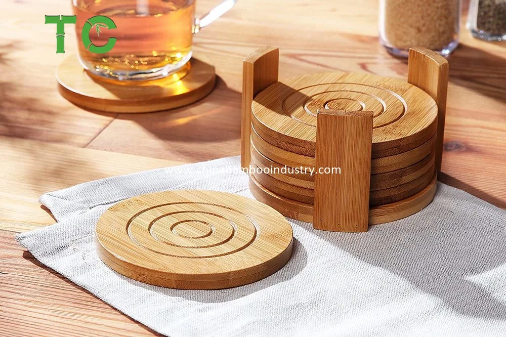 Customized Rustic Wood Coasters for Drinks - Drink Coaster Set - Coasters with Holder Natural Bamboo Coasters for Cold Drinks and Hot Beverage