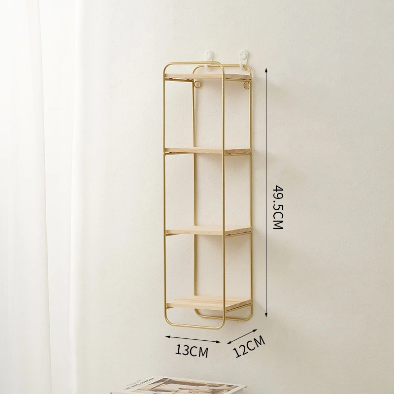 Metal Iron Wall Shelf Hanging Storage Shelf with Wood Plate