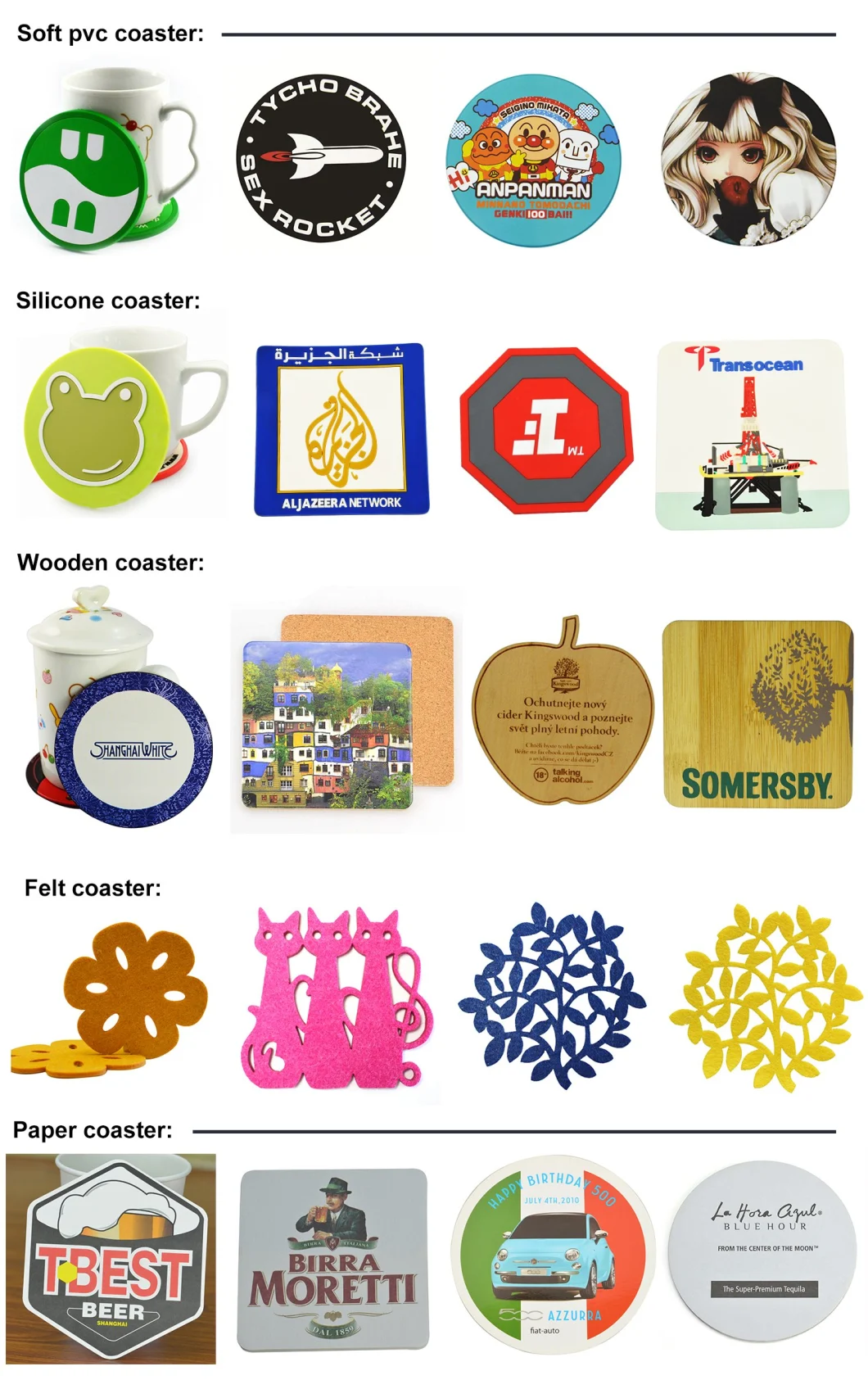 Customized Design PVC Wood Leather Cup Coaster