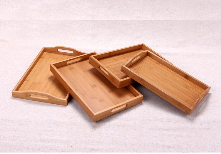 Bamboo Wood Serving Tray with Handles for Food, Breakfast Tray, Party Platter, Nesting, Kitchen and Dining