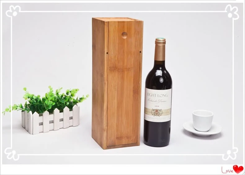 Personalized Custom Wholesale Bulk Cheap Bamboo Wooden Wine Boxes with Sliding Design