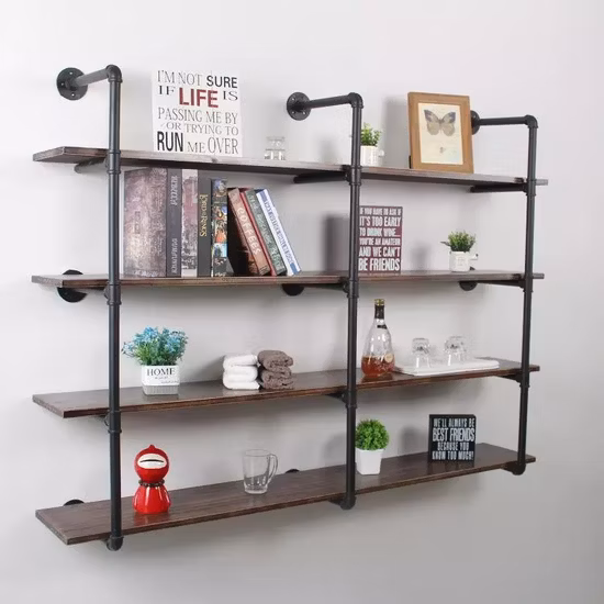 Чугунная металлическая трубчатая рама, настенное украшение, кронштейн для полки, деревянная полка, настенная